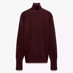ZARA BASIC BUTTONED KNIT SWEATER Size M | Burgandy Turtleneck